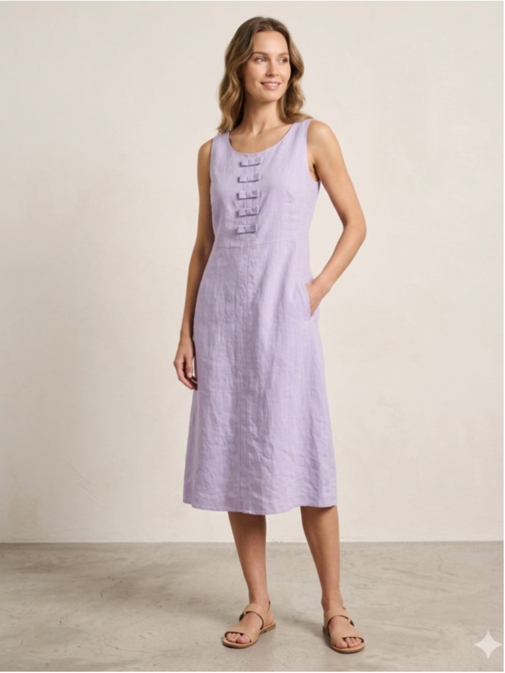 Riani Sleeveless Lavender Linen Midi Dress Size 8
